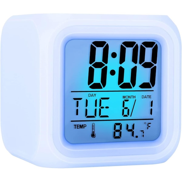 Barn 7 Färgers Nattlampa Väckarklocka, Digitala Väckarklockor med Snooze, Väckarklocka för Barn, Digital Väckarklocka för Rumsdekor