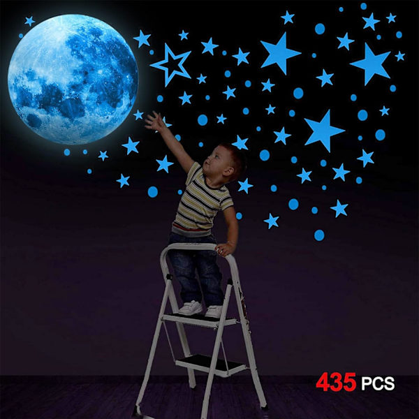 435 Stycken Lysande Dekaler, Glow in the Dark Stjärnor, Fluorescerande Måne Lysande Stjärndealer, Glow in the Dark Stjärnor Tak för Baby Barn Sovrum (B