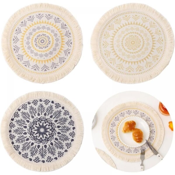 （3 stk.） Runde Boho-mønstre, Vaskbar Boho Rund Boho, Boho Bomullsstoff, Rund Boho-dekorasjon, Naturlig Bomull Daglig, Tilpasset Daglig