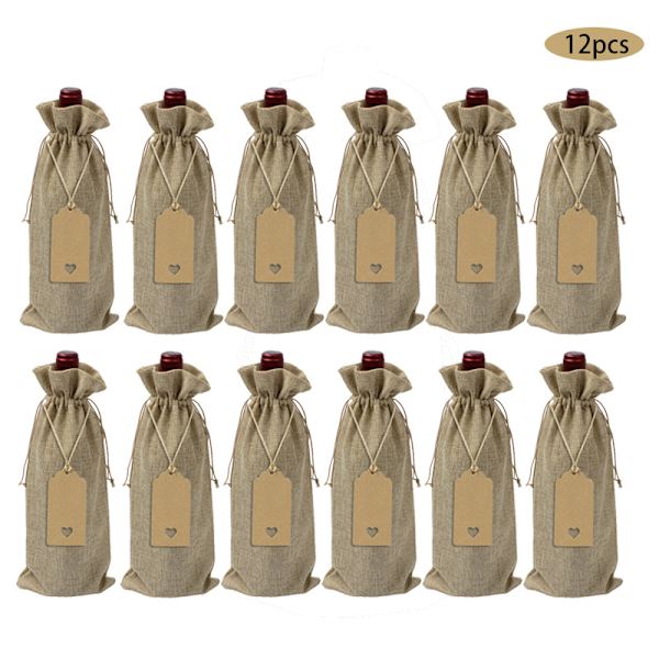 12-pack med dragsko i original hampafärg - Väska i jute för vin