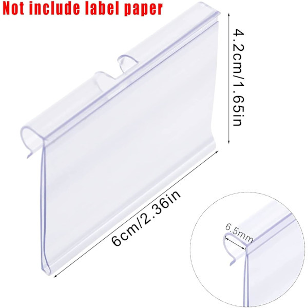 Kit 10 prislappar för T-krokar. Etikett 42 x 60 mm. Transparent. Prislappshållare