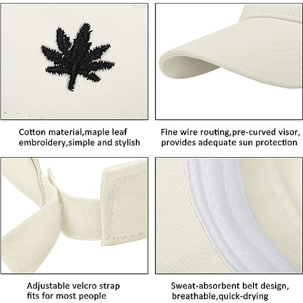 Dam solhatt - Unisex visirkeps, lönnlöv broderad justerbar golfkeps lämplig för utomhussporter