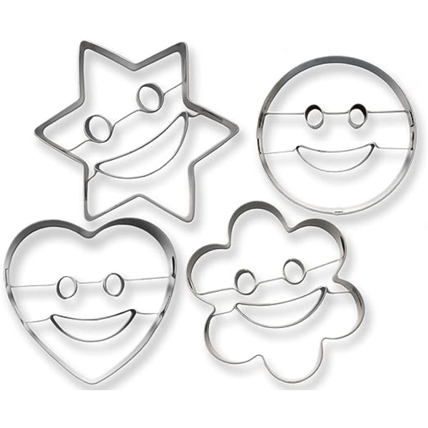 Kjeksformer, sett med 4 - For baking moro - Emoji, Smiley, Hjerte og Stjerneformer - Rustfritt stål
