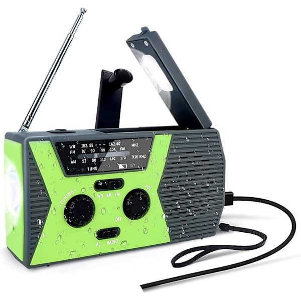 Vklopdsh Solcelle Crank Radio AM, Dynamo E-Radio med 2000 MAh Power Bank for Reise, Utendørs Camping