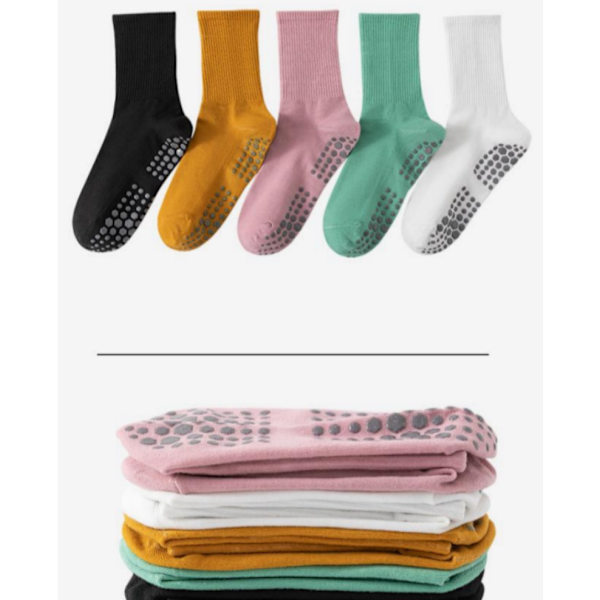 Yogasokker til kvinder - Anti-slip yogasokker - Vaskbare åndbare mellemkalve sportssokker - Egnet til yoga, pilates og barre - 5 par, one size fits all
