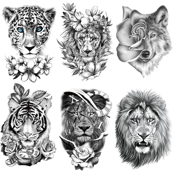 Lion Tattoo Sticker Tiger Wolf Midlertidig tatoveringsmærke Midlertidig
