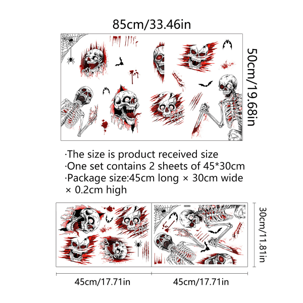 Halloween Dödskalle Spindel Blodfläckat Glas Väggdekal Bakgrund Vägg Vardagsrum Sovrum Dekorativ Väggdekal 45*30cm2 ark