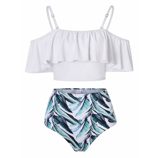 Hög midja volang bikini set, magkontroll baddräkter M