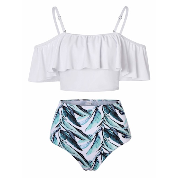 Højtaljet Flounce Bikini Sæt, Tummy Control Badetøj M