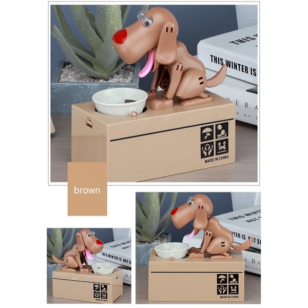Hund Spargris Spiser Penger, Søt Mynt-Stjelende Valp Spargris Spargris, Hund Spargris Spiser Mynter, Tellerbank, Mynt Sorterer, 2.7x7 tommer(brun