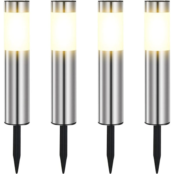 Solcellelamper Utendørs, Rustfritt Stål Solcelledrevet Utendørs Hage LED Vanntett IP65 for Terrasse, Plen, Hage Gårdsstier og Stier Varm Hvit (4 Pakning)