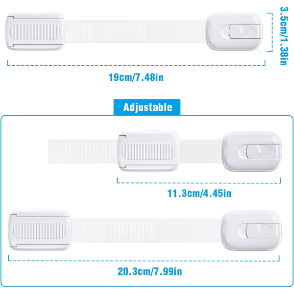 White Safety Lock, Set of 8 Child Safety Closet Locks with 3M Adhesive, Baby Safety Locks for Cabinets