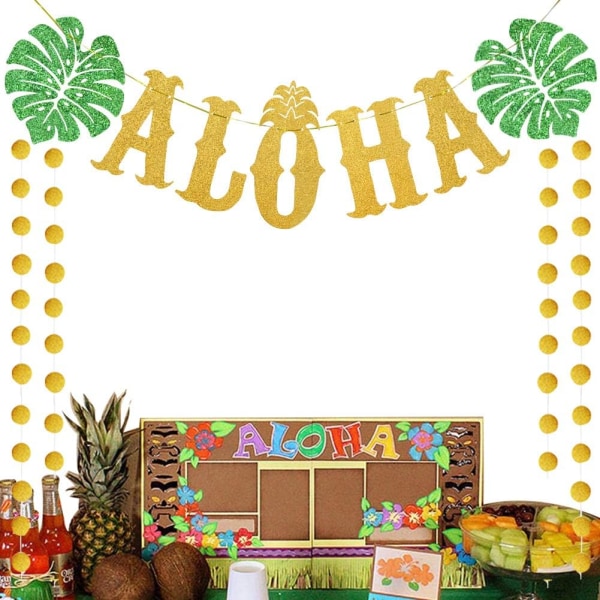 Hawaii Aloha Fest Dekoration Stor Guld Skinnende Aloha Banner til Hawaii Festartikler Gaver