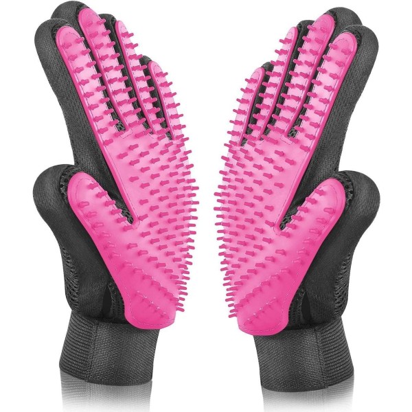 Husdjur Hund Katt Grooming handskar (rosa) Gentle Shelter Brush Handskar Pe