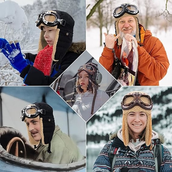 Vintage Flygarmössa och Glasögon Kostymtillbehör Päls Öronlappar Trooper Trapper Pilotmössa för Män Kvinnor