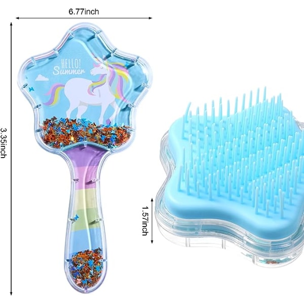 2-pak pigebørstesæt (blå, lilla), tegneserie-enhjørning-paillet-airbag-kam, krølle- og glatningsbørste-sæt til børn og piger, som børns