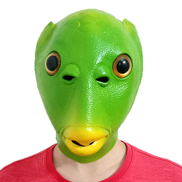 Grön huvud fisk huvudskydd mask söt konstig rolig sandskulptur fisk huvud monster grön