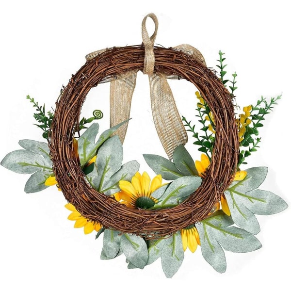Dekorative kranse, 30 cm kunstige dekorative kranse, kunstig solsikkekranse, gul blomsterkrans, til hoveddør, hegn, vindue, bryllup
