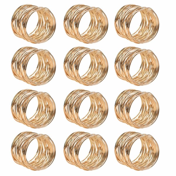 12 st gyllene servettringar i metall, set med 42 * 36 mm, bordsdekoration för jul, bröllop, konst, servett, servettring