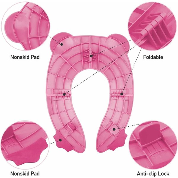 Matka WC-istuin pienennetty, Vauvan WC-istuin pienennetty, Taitettava lasten WC-istuin, Lasten WC-istuin pienennetty, Matkustamiseen tarkoitettu taitettava WC-istuin, jossa 1 kantokassi, Pinkki Fro
