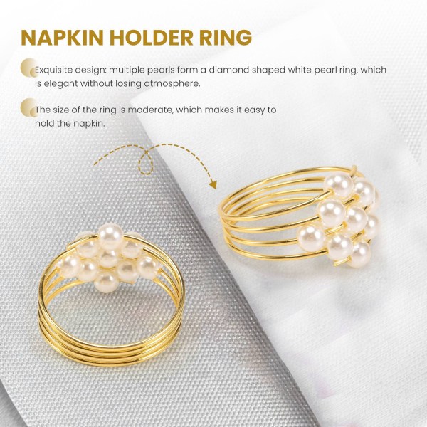 12 stk. Guld Servietringe, Servietringholder Bryllupsgaver, Bord Servietringe Perle Servietringe