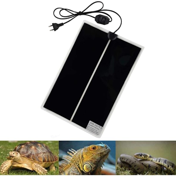 Varmeplade til terrarium med termostat, justerbar temperaturkontrol til reptiler - skildpadde, slange, firben 28x42cm, 220-240v (20W)