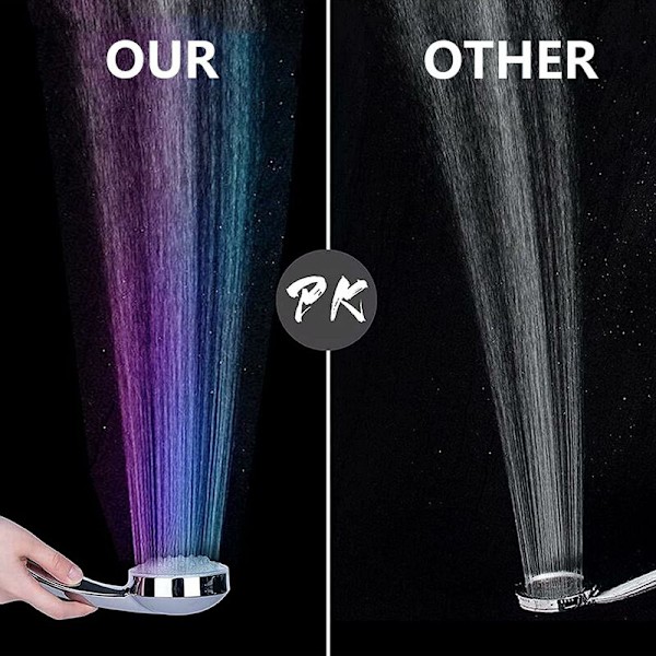 1-delt LED dusjhode, høytrykks dusjhode med automatisk endring i 7 farger, univers dusjhode for hus, hotell, bad, krom