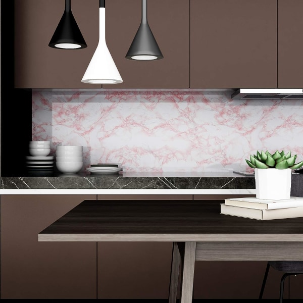 Rosa marmor tapet 60 cm × 200 cm självhäftande papper för möbler S
