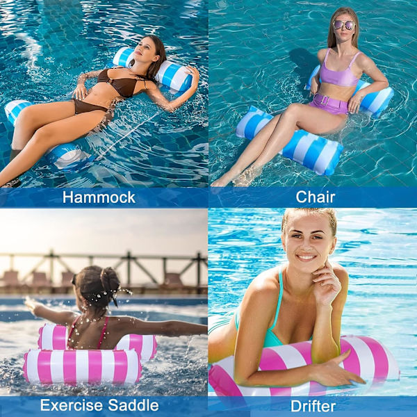 2-pack Poolhängmatta, Uppblåsbar Poolfloat, 4-i-1 Flytande Lutningshängmatta, Vattenhängmatta, Uppblåsbara Bojar och Madrass, Uppblåsbar Pooltillbehör
