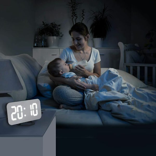 Digital väckarklocka, LED morgonväckarklocka spegel digital klocka sängbordsväckarklocka morgonväckarklocka, nattlampa, justerbar ljusstyrka