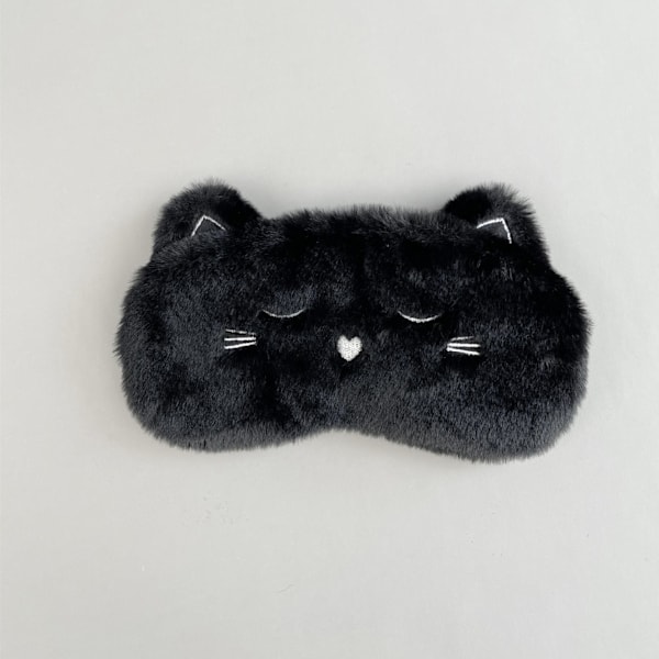 Söt sovmask, svart katt mjuk plysch fluffig sovmask rolig tecknad kattunge ögonbindel romantisk ögonmask ögonmask (svart, katt)