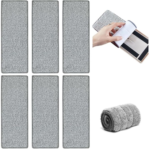 MOP PADS, 6 kpl MOP-vaihtotyynyjä, moppi mikrokuitu moppityynyjä, varaosapuhdistusliina sopii litteille moppeille ja kovapuulle, laatoille jne.
