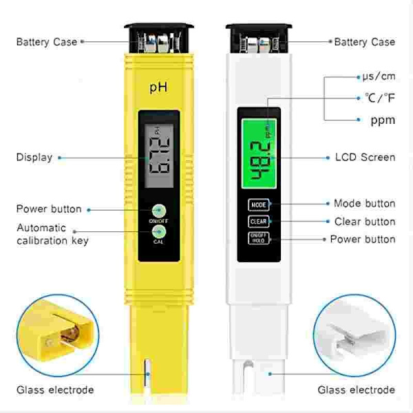 TDS ph-meter, vandkvalitetstester, 3 i 1 TDS-termometer, digitalt vand ph-meter