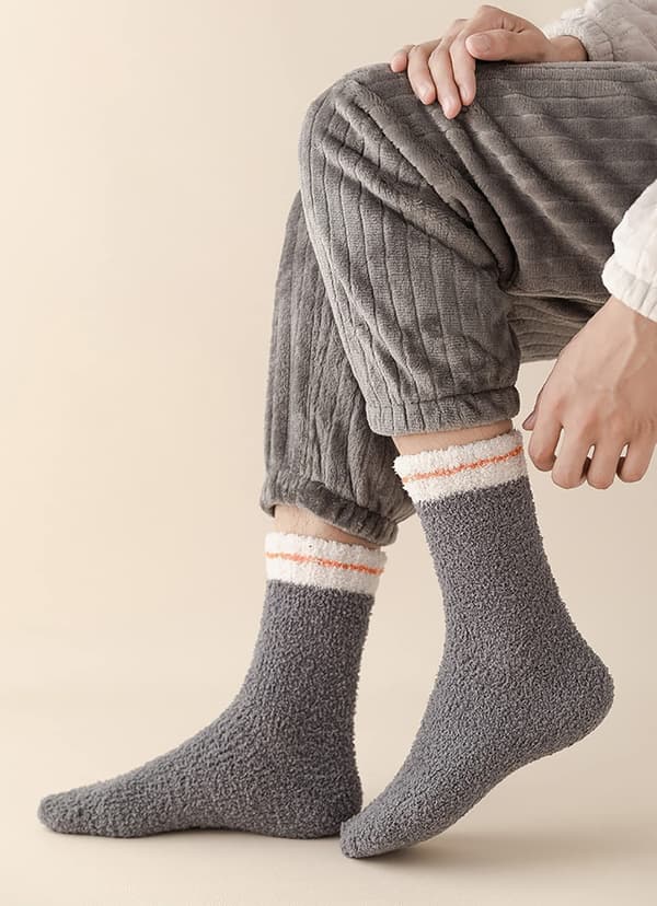 Herrstrumpor, höst- och vintervarma strumpor, korallfleece som inte fäller, varma herrstrumpor, tjocka plyschvinterstrumpor (mörkgrå)