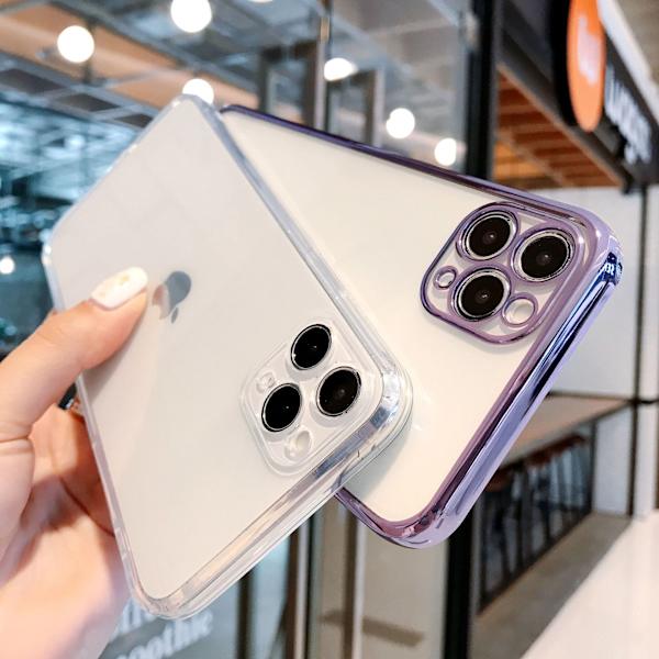 Luksus galvanoidusta kehyksestä valmistettu Tpu-pehmeä puhelimen suojakotelo läpinäkyvä kotelo sopii iPhone11promax-sarjaan Violetti