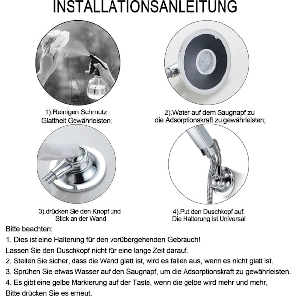 Duschhandtag med justerbar höjd, stöd, justerbart duschhuvud, multidirektionell avtagbar väggsugpropp (H5)
