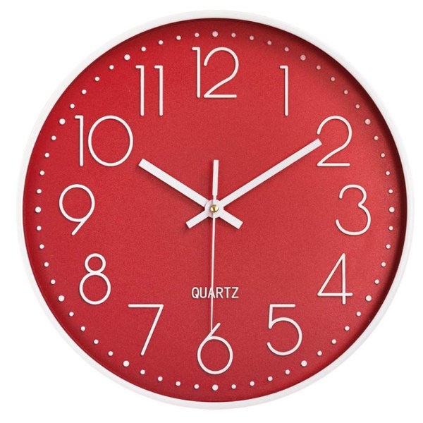 Kitchen Clock Silent Wall Clock Quartz Battery Operated Round Modern Home Decor Clock for Office Home, 12 Inch-Red White