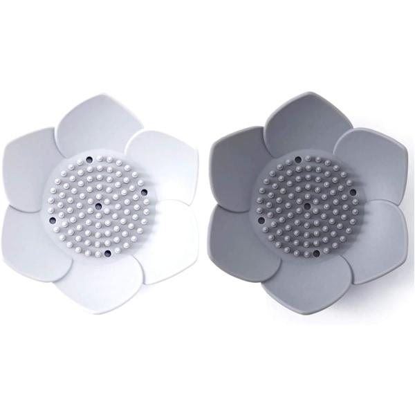 Lotusformad tvålkopp i silikon - 2-pack tvållåda (vit och grå)