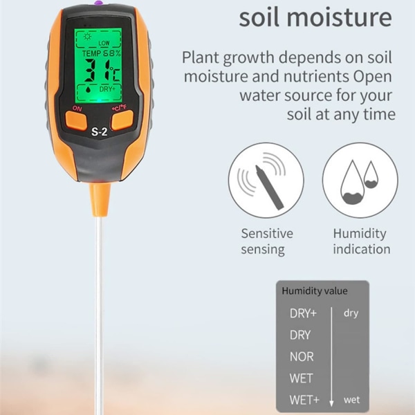 Jordtester 5 i 1, digital plantetemperatur, jordfuktighetsmåler, sollysintensitet, PH, miljøfuktighetstestersett for hage, plener, gård og potte