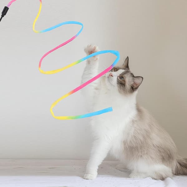 Moran Cat Rainbow Stick Toy, 3 Rainbow Ribbon Cat Training Sticks, Rainbow Ribbon Cat Interactive Charm Stick