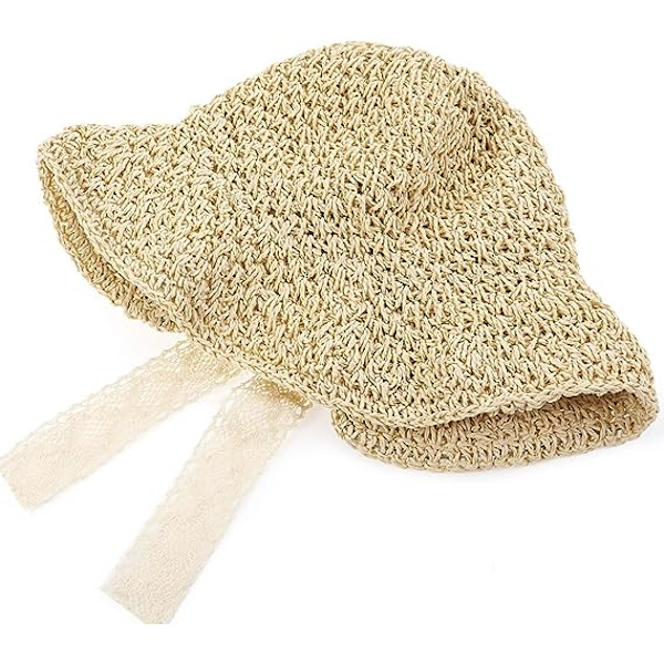 Kvinnors bredbrättade stråhatt (beige) solhatt hopfällbar mjuk hatt hinkhatt sommar strand solhatt för kvinnor