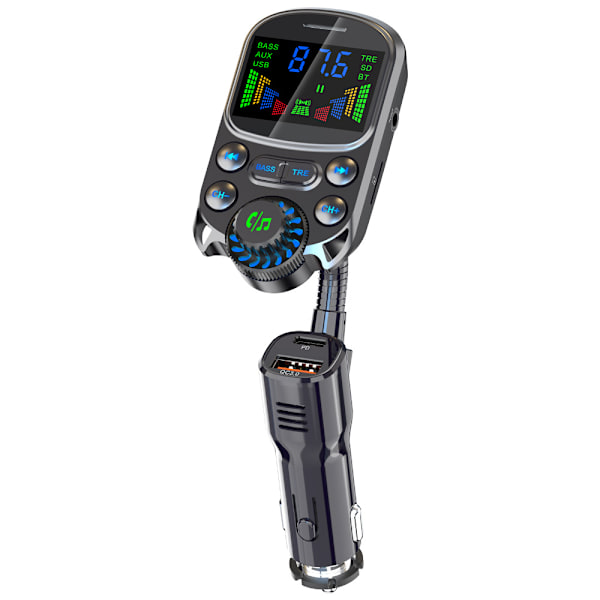 Bluetooth FM-sender, Bluetooth-bilsenderadapter QC3.0 PD30W Billader Håndfri bilsæt Radiosender med stort skærmdisplay
