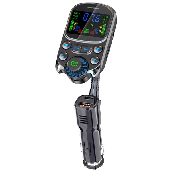 Bluetooth FM-sender, Bluetooth-bilsenderadapter QC3.0 PD30W Billader Handsfree Bilsett Radiosender med stor skjermvisning