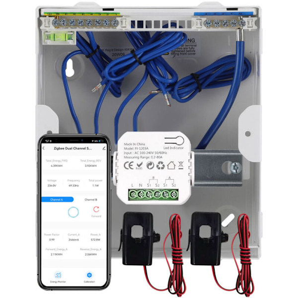 Tuya Smart Dubbelriktad Effektmätare, 12-kanalsräknare med CT-transformator, realtidsövervakning av spänningsströmmens effekt, App för mo