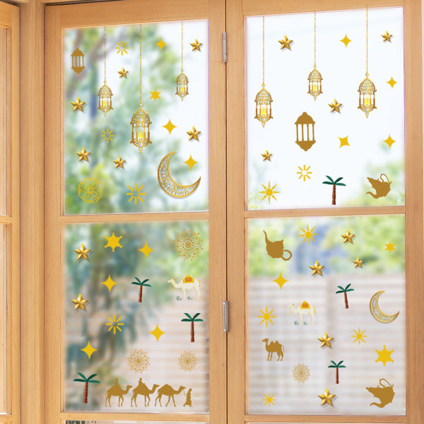 Fönsterklistermärken - 2 fantastiska dekorativa statiska Cling Moon Lantern Stars-klistermärken för att förhindra att fåglar kolliderar i dina fönster
