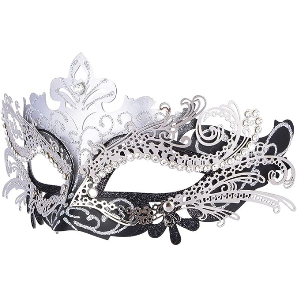 Venetiansk maske (sort sølv), til maskebold og kostume, til wo