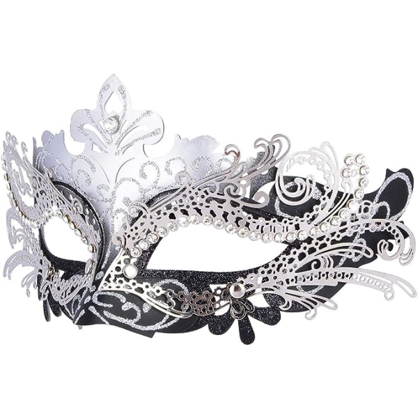 Venetiansk maske (svart sølv), for maskeradeball og kostyme, for kvinner