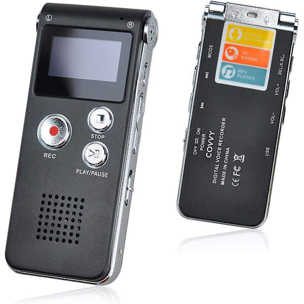 Bærbar digital stemmeoptager lydoptager diktafon LCD-optager MP3-afspiller-8GB (sort)