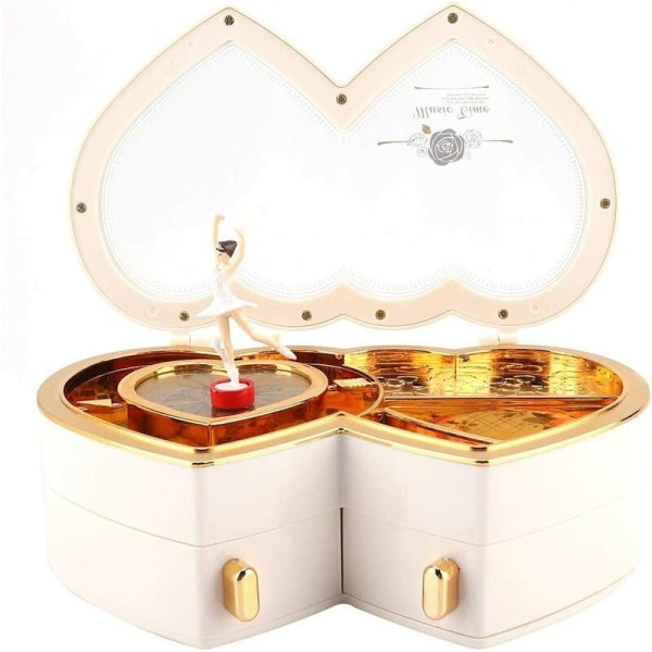 Cute Double Heart Music Box Dancing Ballerina Musical Jewelry Box Storage Case for Little Girls Kids Home Decoration Gifts Children's Jewelry Boxes(