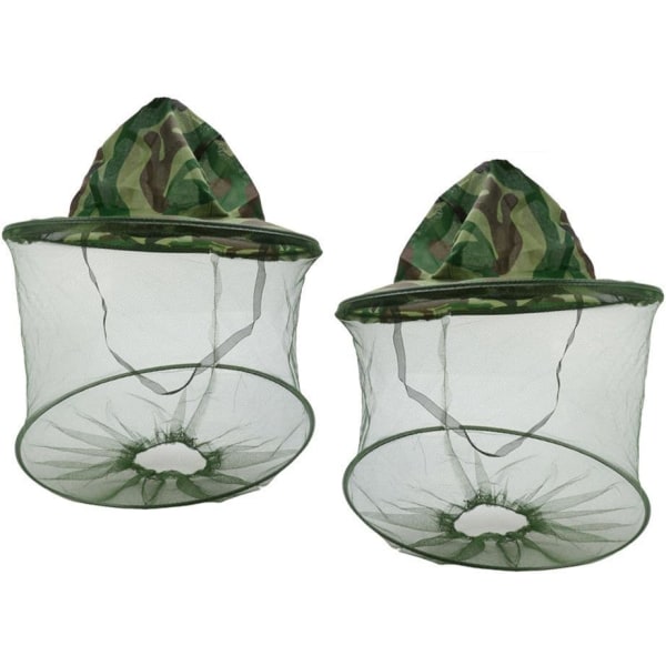 2-pack Camouflage Biodling Biodlare Myggmedel Bi Insekt Flugmask Cap Hatt med huvudnät Mesh Ansiktsskydd Utrustning för utomhusfiske
